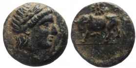 Mysia, Gambrion, ca 350-250 BC, Æ (Bronze, 10.1 mm, 0.88 g).
Obv. Laureate head of Apollo left. 
Rev. Bull butting left, star above, ΓΑΜ (illegible) i...