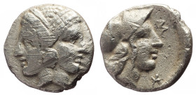 Mysia, Lampsakos, AR diobol (Silver, 11.3 mm, 1.19 g), 4th-3rd centuries BC.
Obv. Janiform female head.
Rev. [Λ - Α] - Μ - Ψ, helmeted head of Athena ...