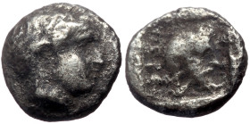 Satraps of Mysia, Gongylos (Circa 420 BC) AR Diobol (Silver, 1.34g, 12mm) Pergamon.
Obv: Laureate head of Apollo right.
Rev: ΠΕΡΓ, Bearded head of sat...