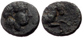 Mysia, Atarneos AE (Bronze, 0.98g, 11mm) ca 350-300 BC.
Obv: Laureate head of Apollo right.
Rev: ATAP. Forepart of horse right.
Ref: BMC 5.