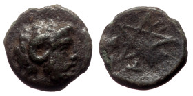 Mysia, Pitane AE (Bronze, 0.75g, 10mm) 4th-3rd century BC
Obv: Head of Zeus Ammon right.
Rev: ΠΙΤΑ, Pentagram, pellet in centre.
BMC 5-10