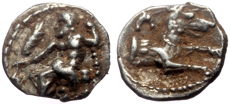 Lycaonia, Laranda AR Obol (Silver, 0.65g, 10mm) 4th century BC
Obv: Baaltars sea...