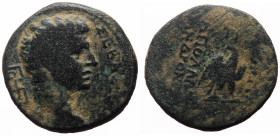 Lydia, Tripolis, Augustus (27 BC-AD 14), Æ (Bronze, 18.8 mm, 4.42 g), struck under Apollonios Androneikou, magistrate.
Obv: ΣΕΒΑ[ΣΤΟΣ], bare head of A...