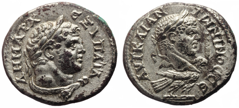 Phoenicia, Tyre AR Tetradrachm (Silver, 14.50g, 28mm) Caracalla (198-217) 215-21...