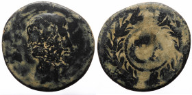 Augustus (27BC-14AD) AE Sestertius (Bronze, 20.54g, 35mm) Uncertain Asian mint, ca 25 BC. 
Obv: AVGVSTVS, bare head right 
Rev: CA within rostral wr...