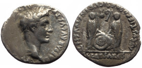 Augustus (27 BC - 14 AD) AR Denarius (Silver, 3.13g, 19mm) Lugdunum, 7-6 BC. 
Obv: CAESAR AVGVSTVS DIVI F PATER PATRIAE, laureate head right 
Rev: A...