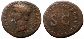 Tiberius (14-37) AE As (Bronze, 10.00g, 25mm) Rome or mint in Thrace, Restitution issue struck under Domitian (81-96)
Obv: TI CAESAR DIVI AVG F AVGVS...