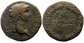 Claudius (41-54), sestertius (Brass, 34.1 mm, 22.59 g), Rome, 41-50.
Obv. TI CLAVDIVS CAESAR AVG P M TR P IMP P P, laureate head of Claudius to right...