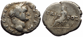 Vespasian (69-79), denarius (Silver, 18.5 mm, 3.00 g), Rome, AD 70/71. 
Obv: IMP CAES [VES]P AVG P M, laureate head right. 
Rev: TRI - POT, Vesta se...