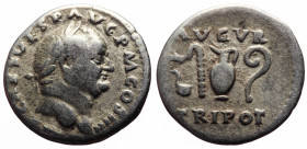 Vespasian (69-79) AR Denarius (Silver, 3.31g, 18mm) Rome, 72-73 
Obv: IMP CAES VESP AVG P M COS IIII Laureate head r. 
Rev: AVGVR / TRI POT around p...