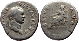 Vespasian (69-79) AR Denarius (Silver, 3.19g, 21mm) Rome, 73. 
Obv: IMP CΛES VESP ΛVG CEN, laureate head right 
Rev: SALVS AVG, Salus, draped, seate...