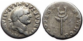 Vespasian (69-79) AR Denarius (Silver, 3.27g, 19mm) Rome, 74. 
Obv: IMP CAESAR VESPASIANVS AVG, laureate head right 
Rev: PON MAX TR POT V, winged c...