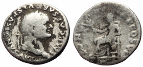 Vespasian (69-79) AR Denarius (Silver, 3.02g, 19mm) Rome, 75. 
Obv: IMP CAESAR VESPASIANVS AVG, laureate head right 
Rev: PON MAX TR P COS VI, Pax s...