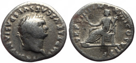 Titus (79-81) AR Denarius (Silver, 2.89g, 18mm) Rome, 79. 
Obv: IMP TITVS CAES VESPASIAN AVG P M, laureate head left 
Rev: TR P VIIII IMP XIIII COS ...