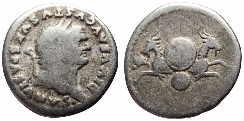 Divus Vespasian (Died 79) AR Denarius (Silver, 2.97g, 19mm) Rome, under Titus, 8...