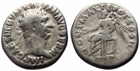 Trajan (98-117) AR Denarius (Silver, 2.95g, 18mm) 98-99
Obv: IMP CAES NERVA TRAIAN AVG GERM Laureate head r. 
Rev: P M TR P COS II P P Victory seate...