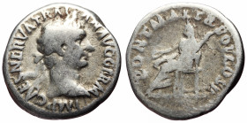 Trajan (98-117) AR Denarius (Silver, 3.23g, 19mm) Rome, 98-9 
Obv: IMP CAES NERVA TRAIAN AVG GERM Head laureate r. 
Rev: PONT MAX TR POT COS II Vest...