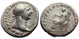 Trajan (98-117) AR Denarius (Silver, 3.43g, 19mm) Rome, 103-111. 
Obv: IMP TRAIANO AVG GER DAC P M TR P, laureate bust to right, slight drapery on fa...