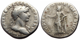 Trajan (98-117) AR Denarius (Silver, 3.34g, 18mm) Rome, 107-111. 
Obv: IMP TRAIANO AVG GER DAC P M TR P, laureate bust right, slight drapery 
Rev: C...