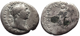 Trajan (98-117) AR Denarius (Silver, 2.74g, 19mm) Rome, 108-109. 
Obv: IMP TRAIANO AVG GER DAC P M TR P, laureate bust right, slight drapery on far s...