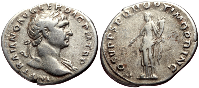 Trajan (98-117) AR Denarius (Silver, 3.20g, 20mm) Rome, 108-109. 
Obv: IMP TRAI...