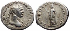 Trajan (98-117) AR Denarius (Silver, 3.40g, 20mm) Rome, 103-111. 
Obv: IMP TRAIANO AVG GER DAC P M TR P, laureate head of Trajan right, drapery on le...