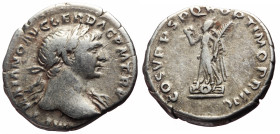 Trajan (98-117) AR Denarius (Silver, 3.28g, 19mm) Rome, 108-109. 
Obv: IMP TRAIANO AVG GER DAC P M TR P, Laureate head of Trajan to right, with sligh...