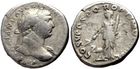 Trajan (98-117) AR Denarius (Silver, 3.35g, 18mm) Rome, 103-111 
Obv: IMP TRAIANO AVG GER DAC PM TR P, laureate bust right, drapery on far shoulder ...