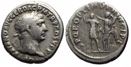 Trajan (98-117), denarius (Silver, 18.4 mm, 3.28 g), Rome, ca 103-104.
Obv: IMP TRAIANO AVG GER DAC P M TR P COS V P P, laureate head of Trajan to ri...
