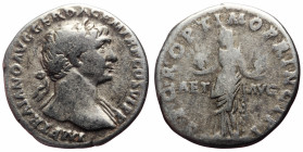 Trajan (98-117) AR Denarius (Silver, 3.30g, 19mm) 112-114. 
Obv: IMP TRAIANO AVG GER DAC P M TR P COS VI P P, laureate head of Trajan right, slight d...