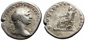 Trajan (98-117) AR Denarius (Silver, 3.07g, 19mm) Rome, 112-113. 
Obv: IMP TRAIANVS AVG GER DAC P M TR P COS VI P P, Laureate head of Trajan to right...