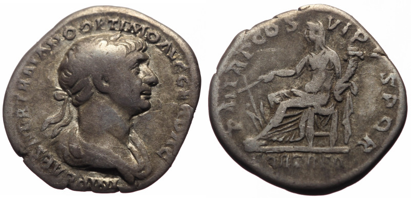 Trajan (98-117) AR Denarius (Silver, 2.79g, 18mm) Rome, 114-116. 
Obv: IMP CAES...