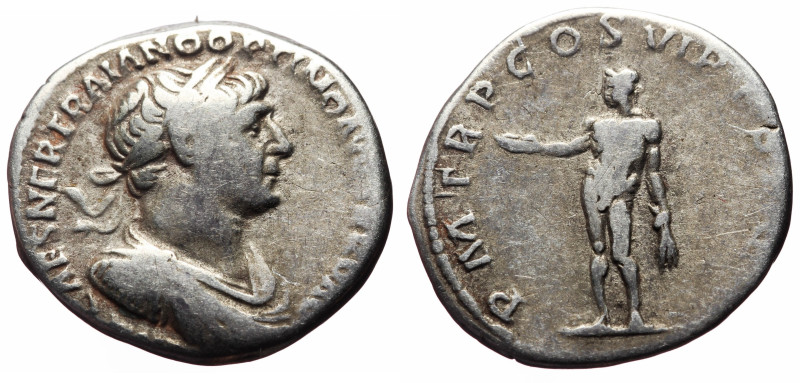 Trajan (98-117) AR Denarius (Silver, 3.20g, 18mm) Rome, 114-117. 
Obv: IMP CAES...