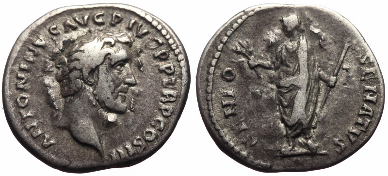 Antoninus Pius (138-161) AR Denarius (Silver, 3.37g, 18mm) Rome, 142. 
Obv: ANT...