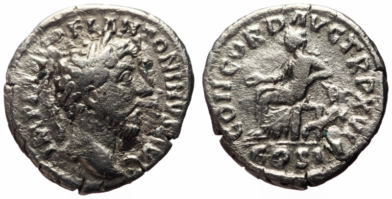 Marcus Aurelius (161-180) AR denarius (Silver, 2.71g, 18mm) Rome, 162. 
Obv: IM...