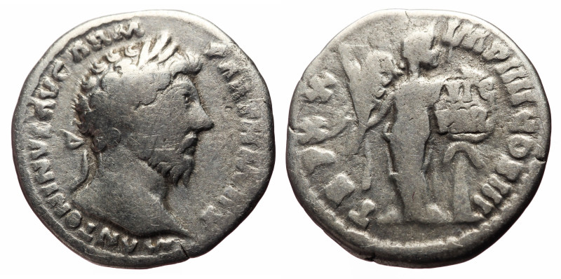 Marcus Aurelius (161-180) AR denarius (Silver, 2.95g, 18mm) Rome, 166. 
Obv: M ...