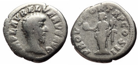 Lucius Verus (161-169) AR Denarius (Silver, 2.94g, 19mm) Rome, 161. 
Obv: IMP L AVREL VERVS AVG, bare head of Lucius Verus right 
Rev: PROV DEOR TR P ...