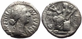 Faustina II (Augusta, 147-176) AR Denarius (Silver, 3.06g, 18mm) Rome. 
Obv: FAVSTINA AVGVSTA, Draped bust right. 
Rev: CERES, Ceres, veiled, seated l...