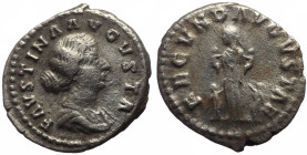 Faustina II, wife or Marcus Aurelius, (161-175) AR denarius (Silver, 2.98g, 19mm) Rome, 156-175 
Obv: FAVSTINA AVGVSTA, Draped bust to right, of Faust...