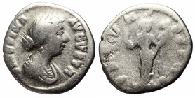 Faustina II (Augusta, 147-175) AR Denarius (Silver, 2.82g, 18mm) Rome, 161-176 
Obv: FAVSTINA – AVGVSTA Draped bust r., hair waved and coiled on back ...