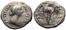 Faustina II (Augusta, 147-175) AR Denarius (Silver, 2.49g, 18mm) Rome, 161-176 
Obv: FAVSTINA – AVGVSTA Draped bust r., hair waved and coiled on back ...