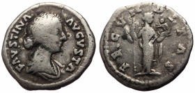 Faustina II (Augusta, 147-175) AR Denarius (Silver, 2.88g, 18mm) Rome, 161-176 
Obv: FAVSTINA – AVGVSTA Draped bust r., hair waved and coiled on back ...