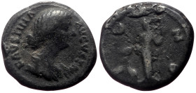 Faustina II (Augusta, 147-175/6) Bl Limes Falsum Denarius (Billon, 3.53g, 18mm) Rome.
Obv: FAVSTINA AVGVSTA, Draped bust right.
Rev: IVNO, Juno standi...