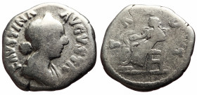 Faustina II (147-176) AR Denarius (Silver, 3.08g, 18mm) Rome, 161-176. 
Obv: FAVSTINA AVGVSTA, diademed and draped bust right 
Rev: SALVS, Salus seate...