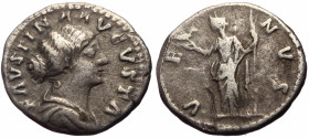 Faustina II (147-175) AR Denarius (Silver, 3.14g, 17mm) Rome 
Obv: FAVSTINA AVGVSTA, draped bust right 
Rev: VENVS, Venus standing left, holding apple...
