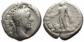 Commodus (177-192) AR Denarius (Silver, 2.28g, 17mm) Rome, 184 
Obv: M COMMODVS ANTON AVG PIVS, laureate head right 
Rev: P M TR P VIIII IMP VI COS II...