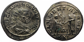 Probus (276-282) AE/ Bl silvered Antoninianus (Silvered bronze, 3.59g, 21mm) Antioch.
Obv: IMP C M AVR PROBVS AVG. Bust of Probus, radiate, draped, cu...