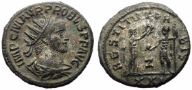 Probus (276-282) AE silvered Antoninianus (Silvered bronze, 4.51g, 21mm) Antioch, 276-282.
Obv: IMP C M AVR PROBVS P F AVG, radiate, draped and cuiras...