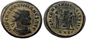 Maximianus Herculius (286-305) AE (Bronze, 4.01g, 21mm) Cyzicus
Obv: IMP C MA MAXIMIANVS AVG, radiate and draped bust right, pellet below bust 
Rev: C...