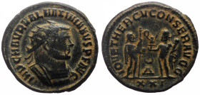 Galerius Maximianus (286-305), Æ antoninianus (Bronze, 22.0 mm, 3.43 g), Antioch.
Obv: IMP C M AVR VAL MAXIMIANVS P F AVG, radiate abd cuirassed bust ...
